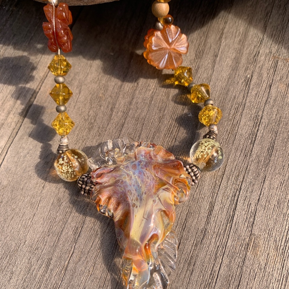 Handcrafted Oaak Lampwork Glass Pendant Necklace - Earth tones